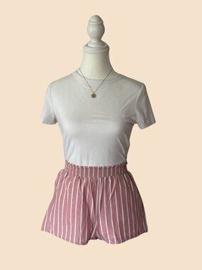 Pink Striped Elastic-Waist Shorts